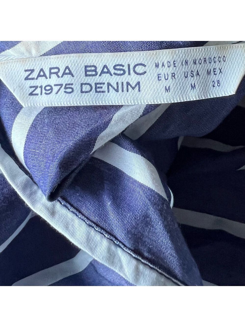 Zara Navy and White Striped Blouse with Lace Trim - Picture 2 of 4